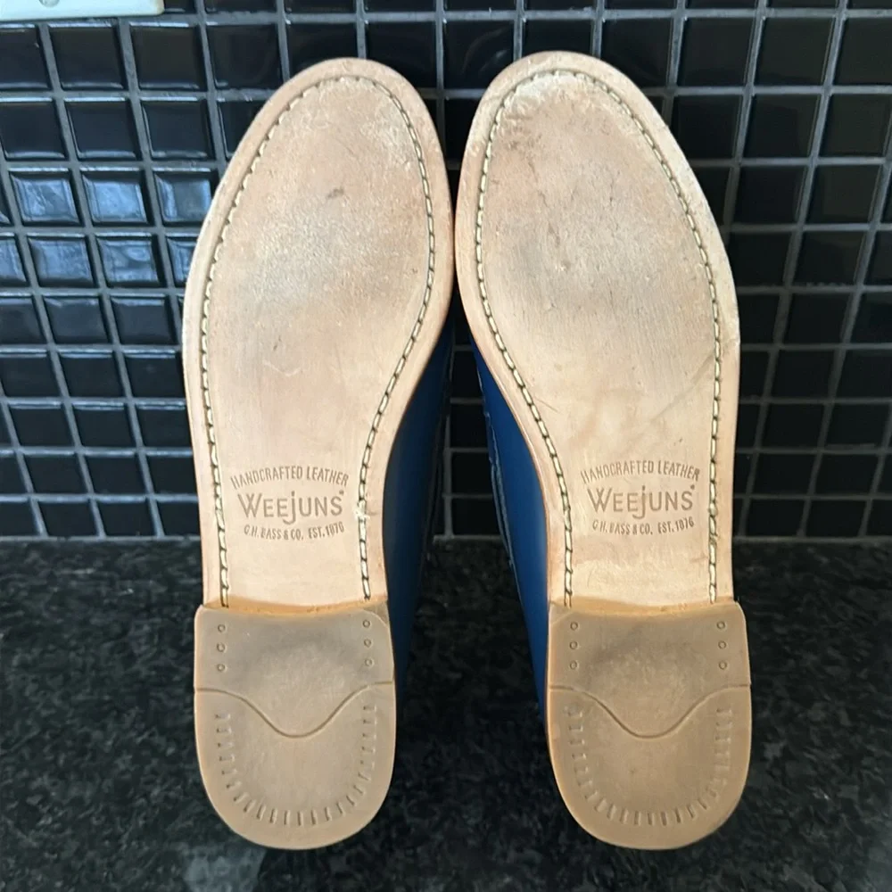 Classic Blue and White Tassel Loafer - Women's Leather Slip-On